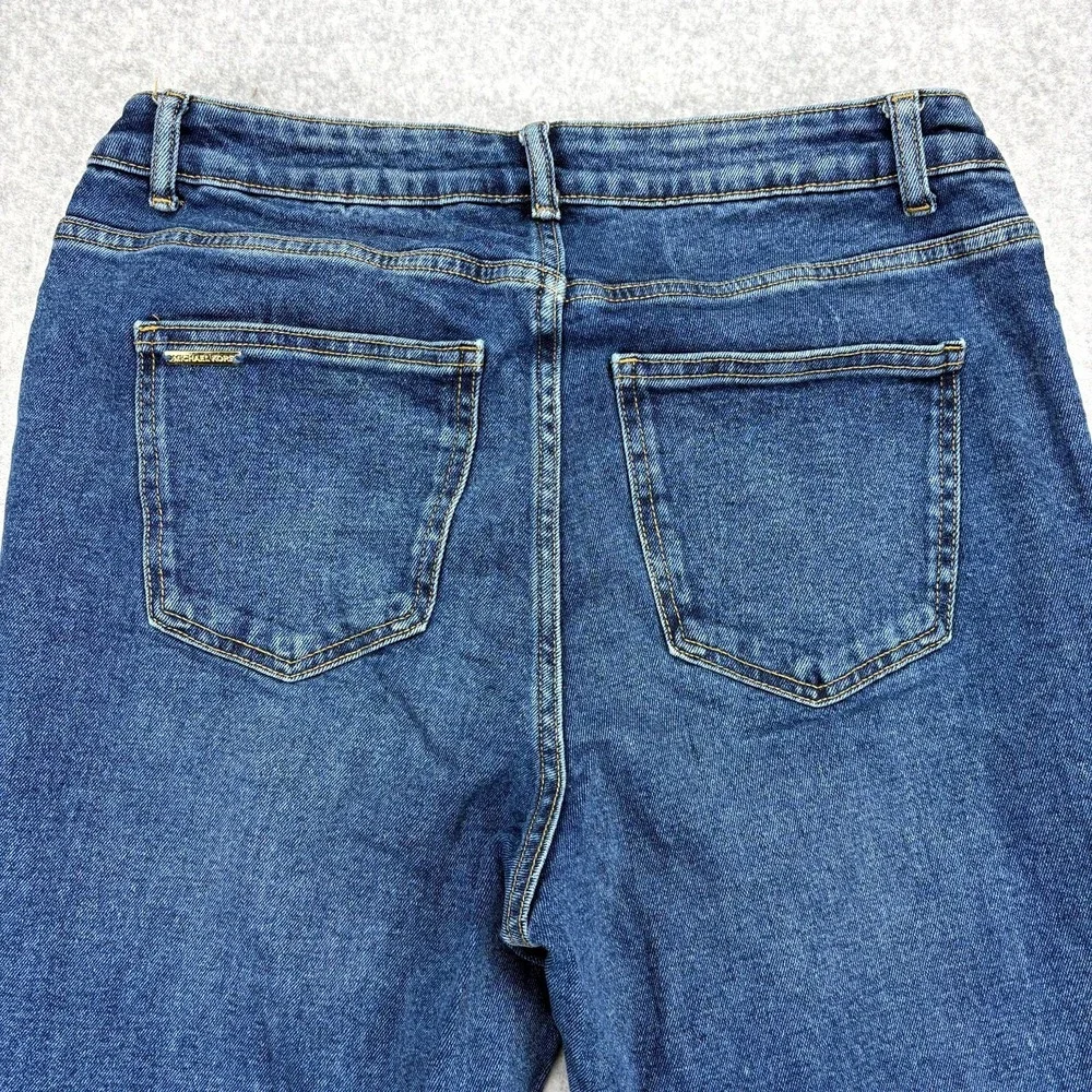 Michael Kors Jeans Womens 12 Blue Denim High Rise Flared Leg Minimalist Retro